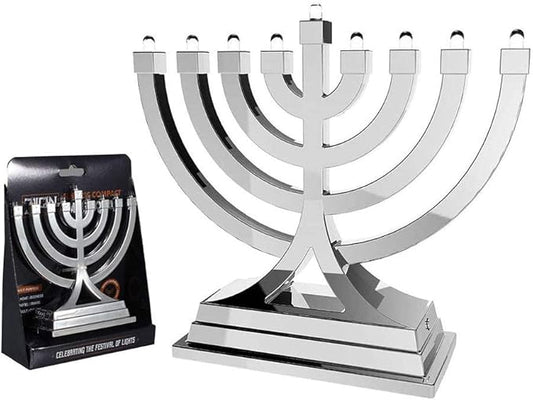 Zion Judaica 2 Pack Compact Electric Menorah LED USB Powered Chanukkiah Push Button Multi Light Settings Hanukkah Battery Operated Minorah Small Menorahs for Car Chanukah Decor Play Minora - Silver