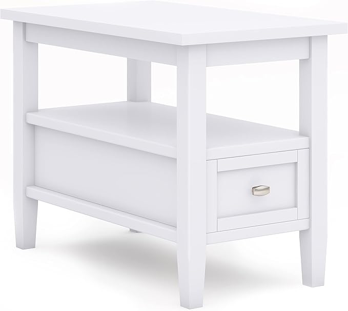 SIMPLIHOME Warm Shaker SOLID WOOD 14 inch Wide Rectangle Transitional Narrow Side Table in White for the Living Room and Bedroom