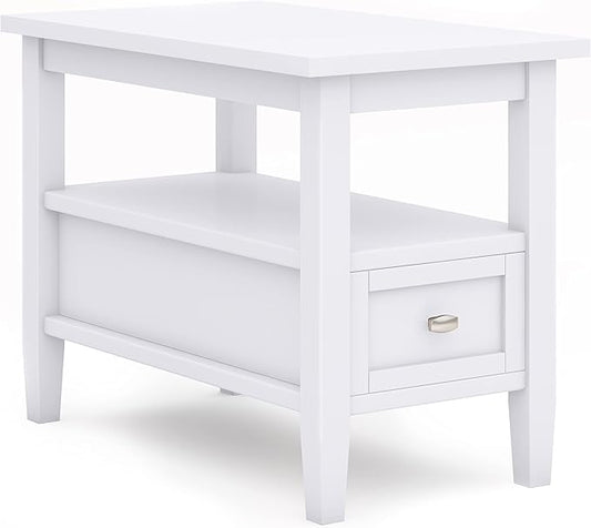 SIMPLIHOME Warm Shaker SOLID WOOD 14 inch Wide Rectangle Transitional Narrow Side Table in White for the Living Room and Bedroom