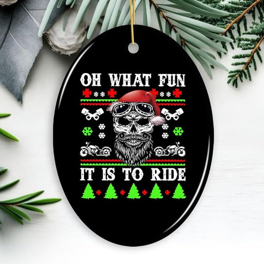 Collectible Skeleton Themed Ornaments (Biker Skull Santa Christmas Ornament)