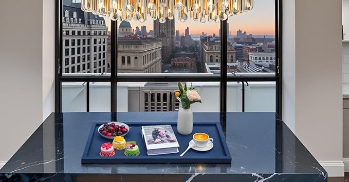 30 * 16 Inch Rectangular Ottoman Tray | Textured PU Leather, Waterproof & Heat-Resistant Storage for Coffee/Dining Tables, Sofa, Bed, Entertainment & Party (Navy Blue, 30 * 16in)