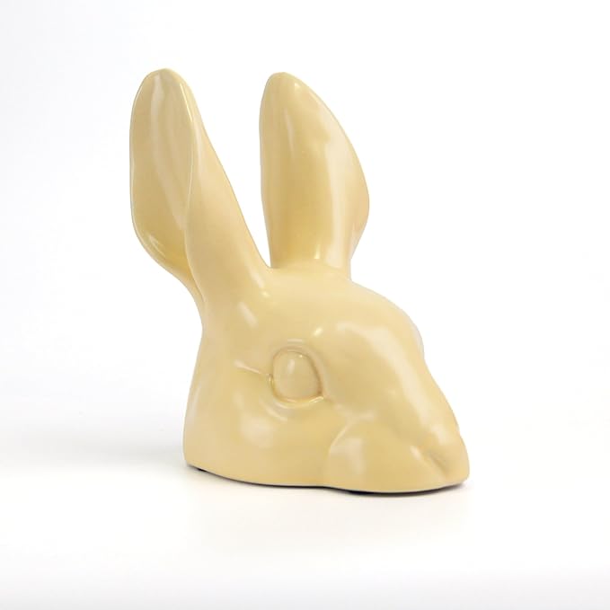 Shelf Decor Ceramic Rabbit Statue - Handmade Yellow Cute Figurines for Home Office Decor, Healing Gifts for Rabbit Lovers (Lemon Yellow, 3.74×5.31×6.1 inches)