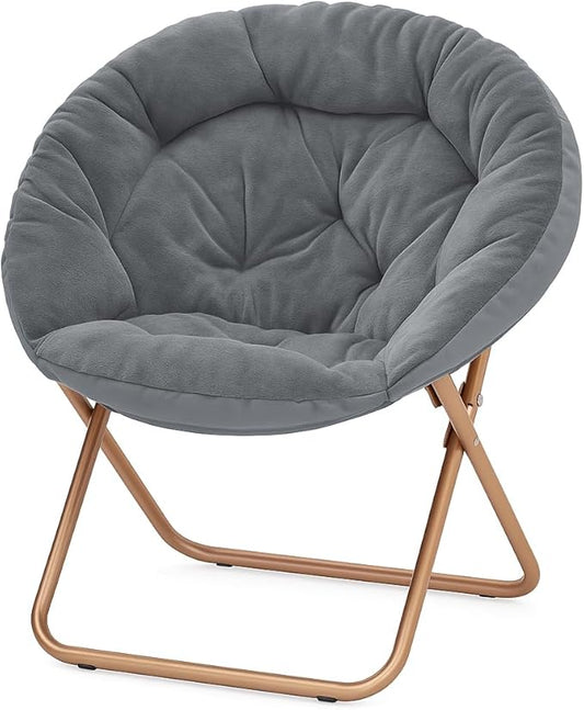 Magshion Saucer Chair for Adults, Comfy Living Room Lounge Chair for Bedroom Corner, Dorm, Apartment, Faux Fur Fluffy Circle Accent Seat with Thick Padded & Folding Metal Frame (Grey)