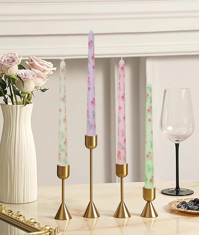 10 Inch Flower Taper Candles 4 Pcs Unscented, Smokeless, Dripless Long Tapered Candlesticks Candles for Mother's Day Birthday Dinner Dating Wedding Party Home Decor