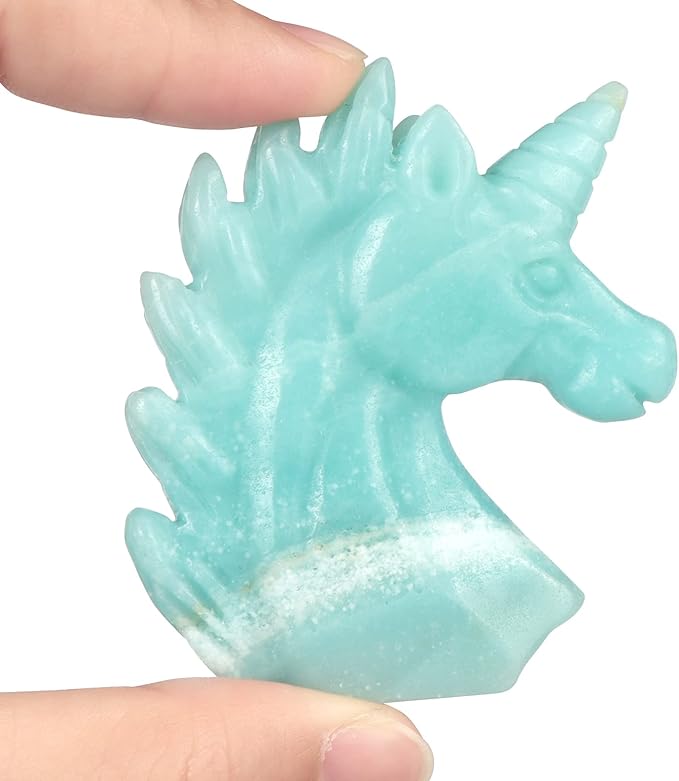 Artistone 3" Amazonite Crystal Unicorn Statue Hand Carved Gemstone Unicorn Animal Carvings Healing Collectible Figurine Reiki Gift Meditation Paperweight Home Office Decor