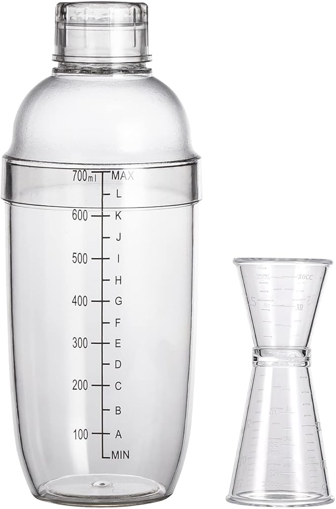 Plastic Cocktail Shaker Set, Cocktail Shaker and Measuring Jigger Set, Drink Shaker for Bartending and Home Bar, Drink Mixed Hand Shaker Tools, 24oz/700cc
