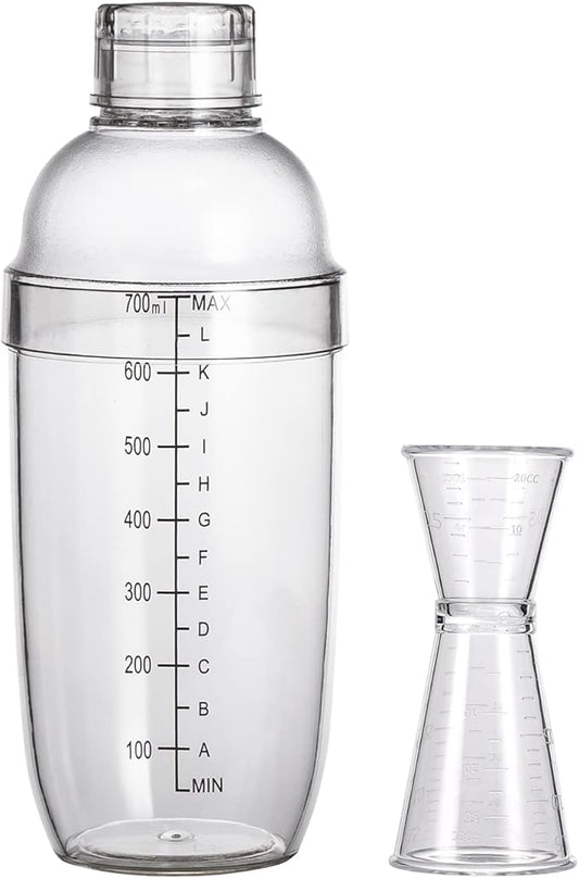 Plastic Cocktail Shaker Set, Cocktail Shaker and Measuring Jigger Set, Drink Shaker for Bartending and Home Bar, Drink Mixed Hand Shaker Tools, 24oz/700cc