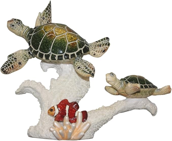 Comfy Hour Ocean Voyage Collection 8" Sea Turtle Figurine Beach Coral Coastal Theme Decoration, Polyresin