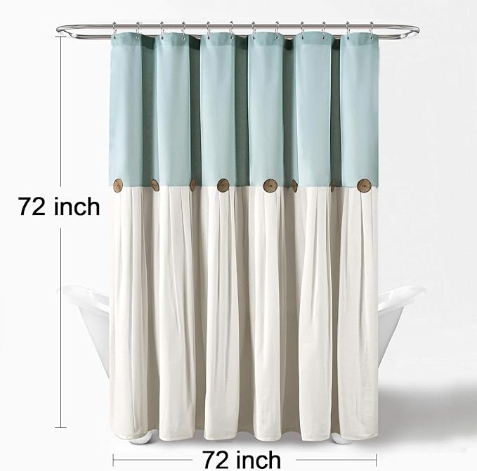 Awellife Farmhouse Blue Shower Curtain Button Linen Textured Woven Fabric,Country Style,72x72 Inch
