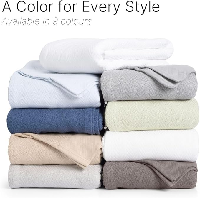 100% Cotton Herringbone Weave Blankets, 108"X90" King, Throw Blanket for Bed, All Season Cotton Blanket, Cozy Blanket,Throws & Bed Blanket, Throw Blanket for Couch, Modern Home Decor - White