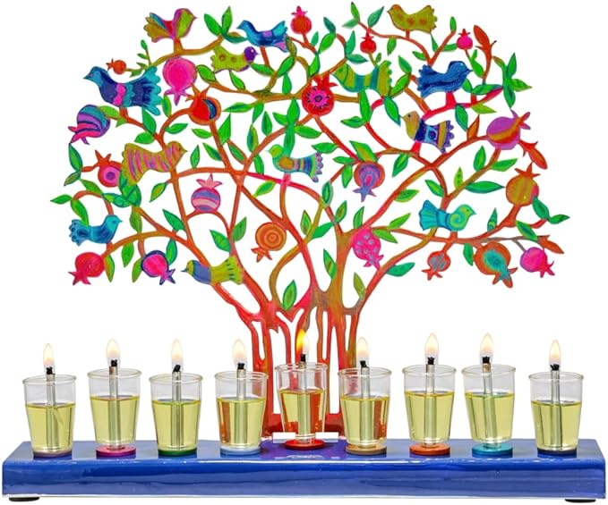 Yair Emanuel Menorah for Hanukkah | Colorful Hand Painted Design | Judaica Gift (Pomegranate Tree (HAY-2))