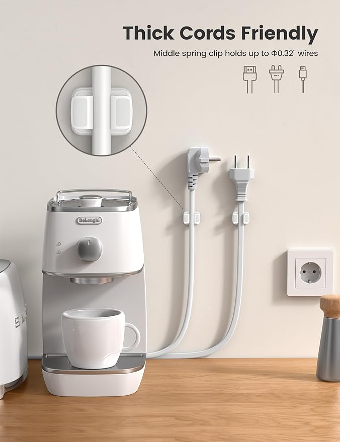 6Pack Cord Organzier Spring Clip Holder - Lamicall 3-in-1 Small Clips for Desk Cable Management, Adhesive Adjustable Cable Clips Holder for Charger Wire, USB Cord, Office, Car, Desk Accessories