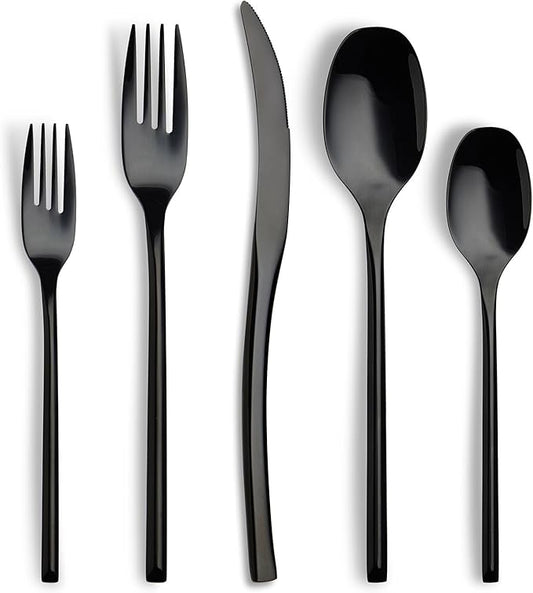 Lemeya 40-Piece Black Silverware Set for 8,Modern 18/10 Stainless Steel Flatware Set,Luxury Cutlery Set,Unique Utensils Set for Restaurant,Spoons and Forks Set,Mirror Polished,Dishwasher Safe