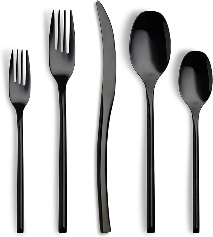 Lemeya 20-Piece Black Silverware Set for 4,Modern 18/10 Stainless Steel Flatware Set,Luxury Cutlery Set,Unique Utensils Set for Restaurant,Spoons and Forks Set,Mirror Polished,Dishwasher Safe