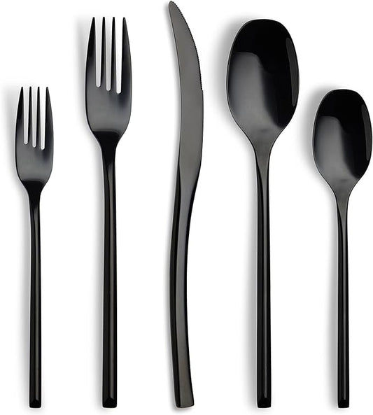 Lemeya 20-Piece Black Silverware Set for 4,Modern 18/10 Stainless Steel Flatware Set,Luxury Cutlery Set,Unique Utensils Set for Restaurant,Spoons and Forks Set,Mirror Polished,Dishwasher Safe