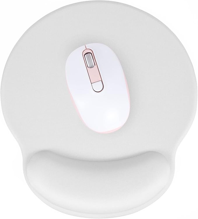 Hsurbtra Ergonomic Mouse Pad with Wrist Rest Support, Gel Mouse Pads with Non-Slip PU Base, Pain Relief Memory Foam Computer Mat, Cute Office Supplies Desk Decro Accessories, Ivory White