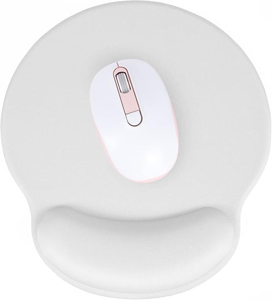 Hsurbtra Ergonomic Mouse Pad with Wrist Rest Support, Gel Mouse Pads with Non-Slip PU Base, Pain Relief Memory Foam Computer Mat, Cute Office Supplies Desk Decro Accessories, Ivory White