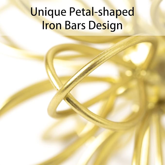 5.5" Metal Geometric Table Top Decor, Gold Abstract Floral Sculpture, Modern Metal Geometric Decorative Sphere, Table Art Decorations Orb for Living Room Bedroom Office Home Decor