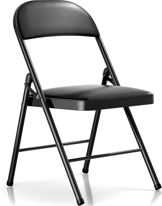 1 Pack Folding Chairs with Cushion Padded - Metal Chairs w/Comfortable Seats and Durable Steel Frame Foldable Chair for Indoor Outdoor Wedding, Party, Backyard & Office Events (Black, 1 Pack)