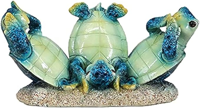 Resin Turtle Statue - Feng Shui Sea Turtle Figurine, Lucky Wealth Blue Aquatic Table Centerpiece, 6-Inch Decorative Sculpture for Home & Office