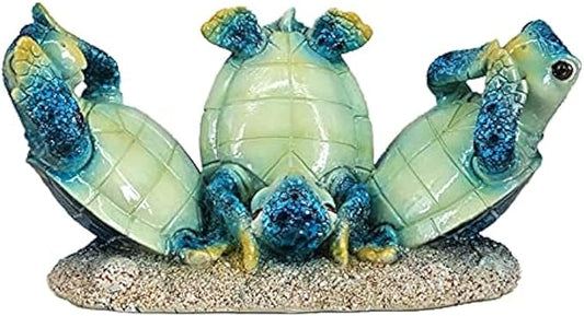 Resin Turtle Statue - Feng Shui Sea Turtle Figurine, Lucky Wealth Blue Aquatic Table Centerpiece, 6-Inch Decorative Sculpture for Home & Office