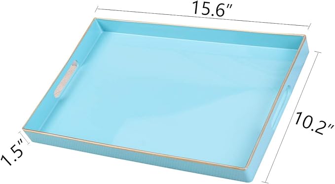 Zosenley Decorative Tray, Rectangular Plastic Tray with Handles, Modern Vanity Tray and Serving Tray for Bathroom, Kitchen, Ottoman and Coffee Table, 15.6” x 10.2”, Blue