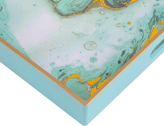 Sturdy Acrylic Serving Tray with Handles-15.7x11.8Inch, Morden Plastic Rectangular Serving Tray for Coffee Table Bathroom, Ottoman, Home Decor (Rectangular - Turquoise)