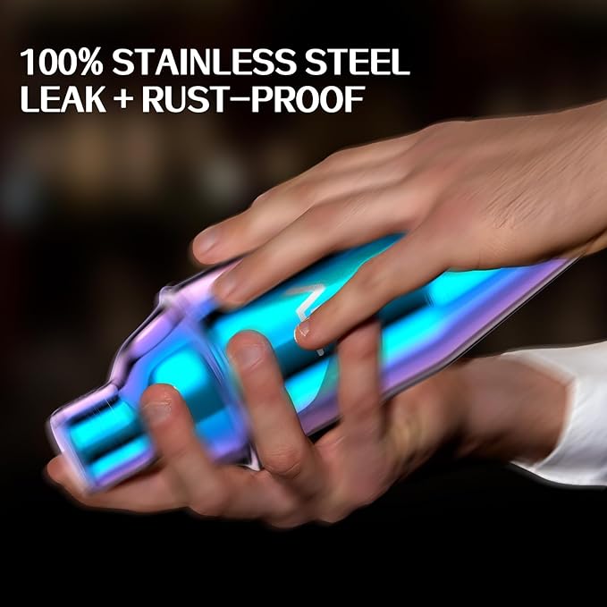 IOV Cocktail Shaker Bar Set, 24oz Martini Shaker with Built-in Strainer, Bar Tool Kit with Recipes Booklet, Professional Stainless Steel Large Bartender Drink Shaker Margarita Alcohol Mixer-Rainbow