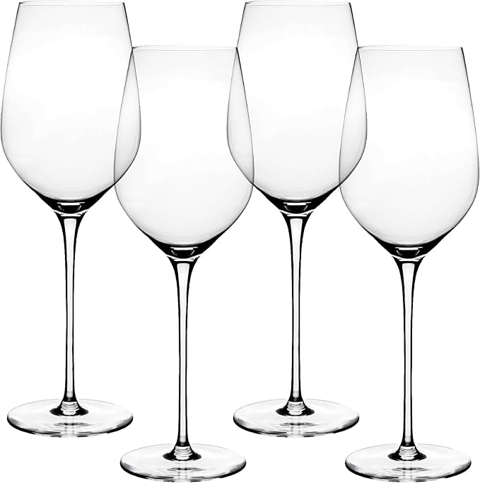 over&back 16oz Traditional Glassware - Set of 4 Classic Stem Drinking Glasses for Parties, Get-togethers, and More - Mouth-Blown - Wine Cups for Kitchen and Dining Room - Clear