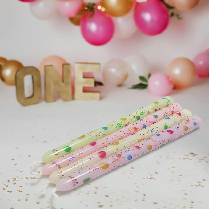 10 Inch Birthday Taper Candles 4 Pcs Unscented, Smokeless, Balloon Long Tapered Candlesticks Candles for Mother's Day Birthday Dinner Dating Wedding Party Home Decor