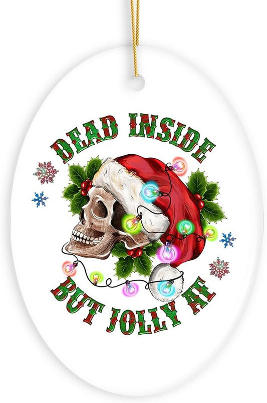 Cheerfully Grim Festive Emo Skeleton Funny Christmas Ornament, Dead Inside but Jolly AF