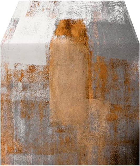 OYIMUA Orange and White Abstract Modern Table Runner, Art Rustic Kitchen Dining Table Decor for Holiday Home Party 13x36 Inches