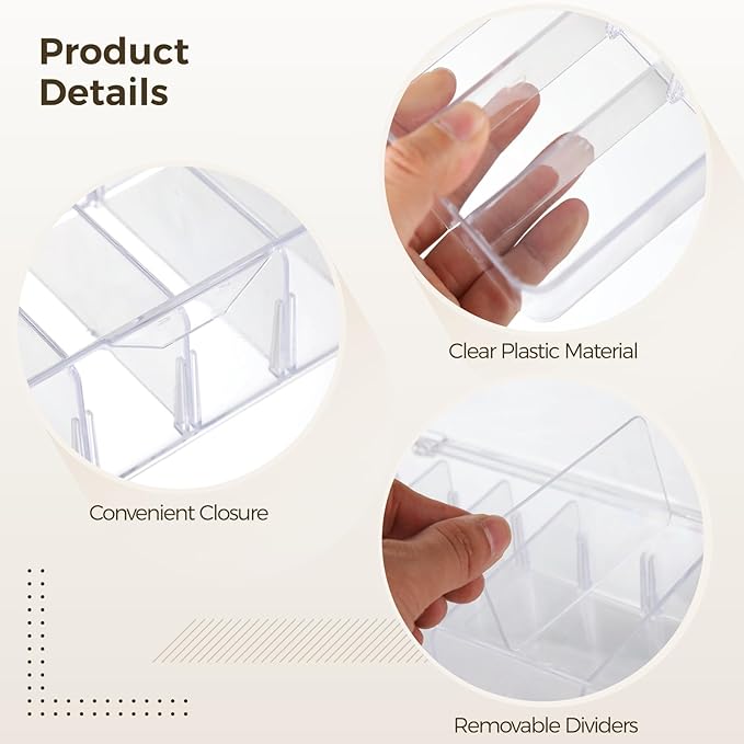 4 PCS Cable Organizer Storage, Cord Organizer 8-Compartment with Lid, Removable Dividers, Clear Cord Storage Organizer for Home Office Desk