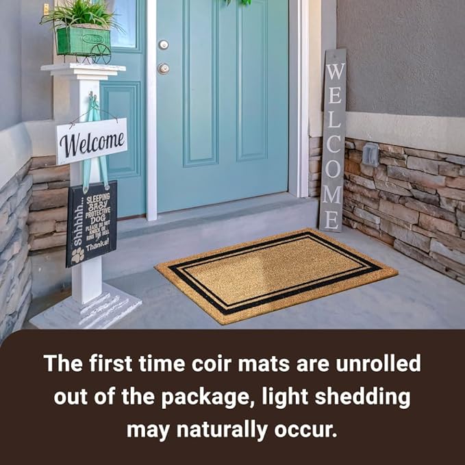 KANKUN Coco Coir Door Mat with Heavy Duty Backing, Welcome Doormat (17" x 30"), Doormat Entrance (Welcome Box)