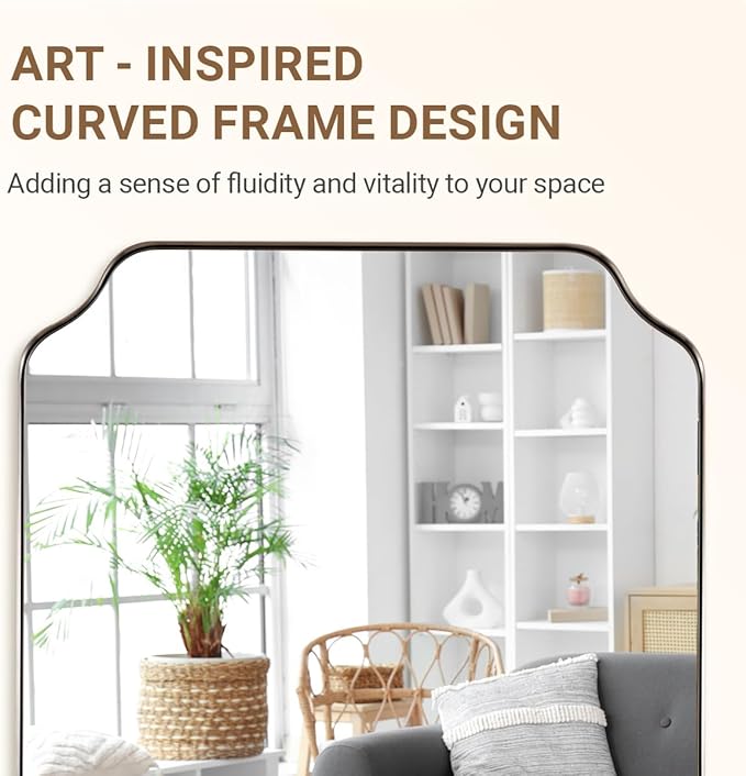 ANDY STAR Scalloped Bathroom Mirror, 24x36 Inch Brushed Nickel Rectangle Mirror, Silver Bathroom Vanity Mirror, Silver Framed Mirror in Anti-Rust Stainless Steel Metal, Thin Frame Deep 1’’