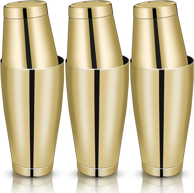 Sabary 6 Pcs Cocktail Shakers Professional Bar Shaker Boston Set Stainless Steel Martini Drink Mixer Basic Tool Weighted Shake Metal Can Cocktail Shaker Set, 18 Oz, 28 oz (Gold)