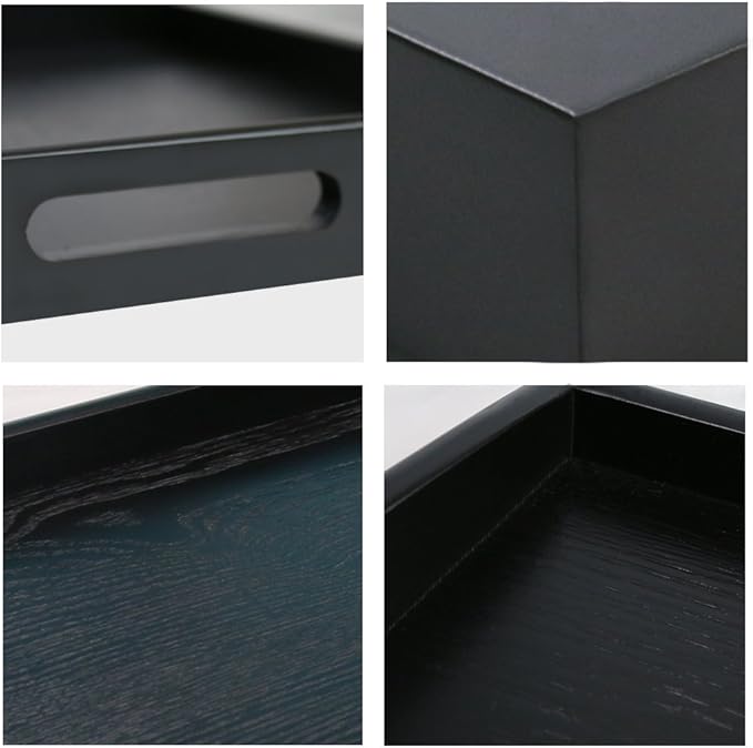 Serving Tray Black Large Food Tray Breakfast Tray Wood Butler Tray with Handle 17.77 x 13.72 x 1.78