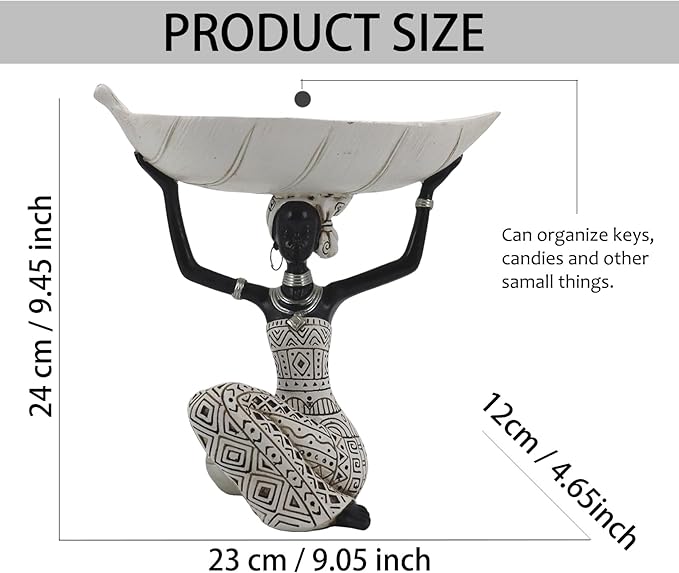 African Tribal Lady Holders Figurine, African Statue Home Decoration, Sculptures Table top Bookshelf Decor for Wedding,Church,Holiday Decor-African Decorative White Color(313-B)