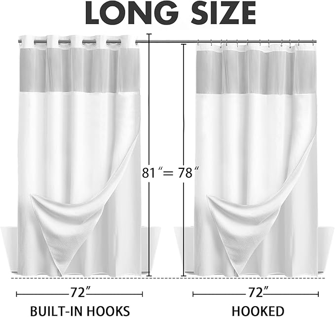YellyHommy No Hook Shower Curtain with Snap in Fabric Liner Set Less Time White Waffle Shower Curtain for Bathroom 81" L x 72" W