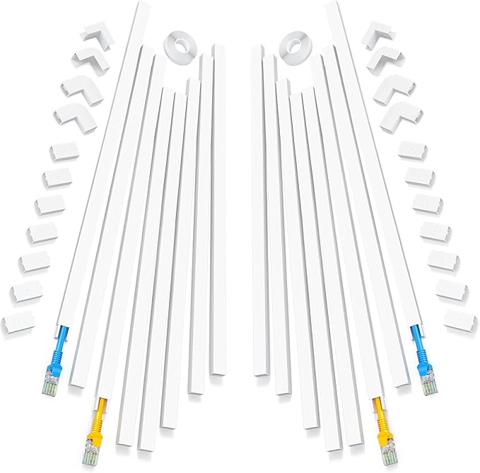 250in Cord Hider, One-Line Cable Hider, Yecaye Small Cord Covers for Wires on Wall System, Cable Raceway Kit for Max 2 Cords, Wire Hiders for Tv on Wall, Wire Hider, 16XL15.7in W0.59in H0.4in, White