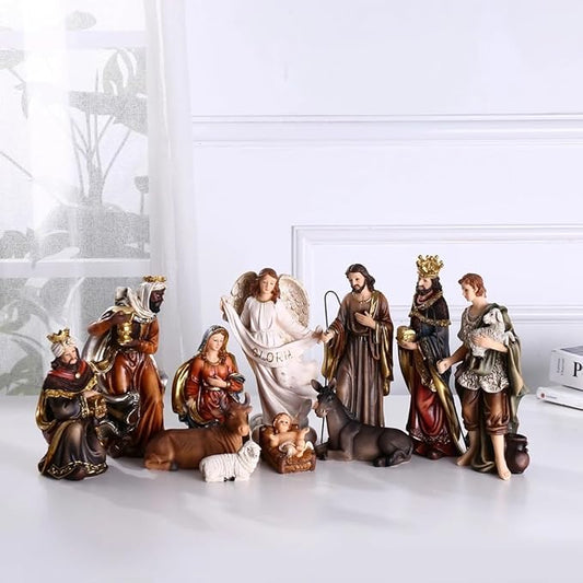 Nativity Set 8.5 inch Resin Stone 11 Figurines, Catholic Gift Holy Family Christmas Decoration Nativity Scene
