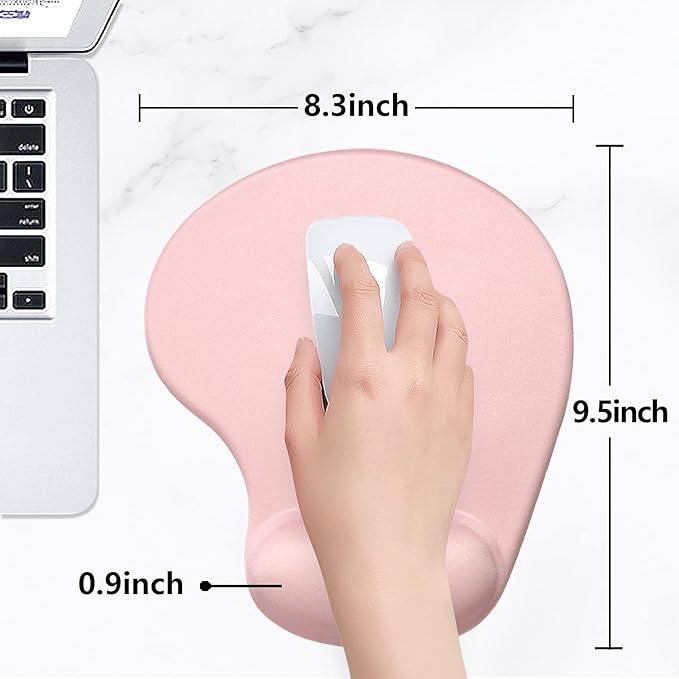 Hsurbtra Ergonomic Mouse Pad with Wrist Rest Support, Gel Mouse Pads with Non-Slip PU Base, Pain Relief Memory Foam Computer Mat, Cute Office Supplies Desk Decro Accessories, Pink