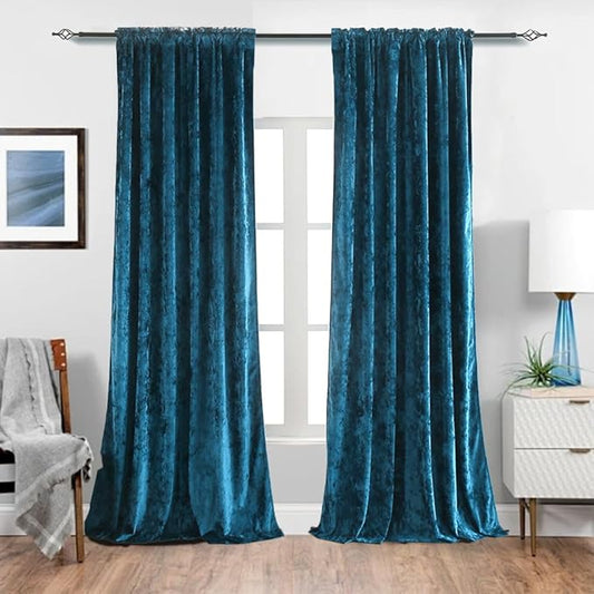 Velvet Blackout Curtains Soft Luxury 2 Panels Curtains for Bedroom Nursery Patio Doors Rod Pocket Back Tab Drapes Curtains for Living Room,52 by 96Inch,Azure Blue