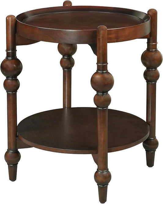 23" Round End Table, Mid Century Modern Side Table with Solid Wood Frame and Top, Small Night Stand for Living Room Office Apartment, Walnut