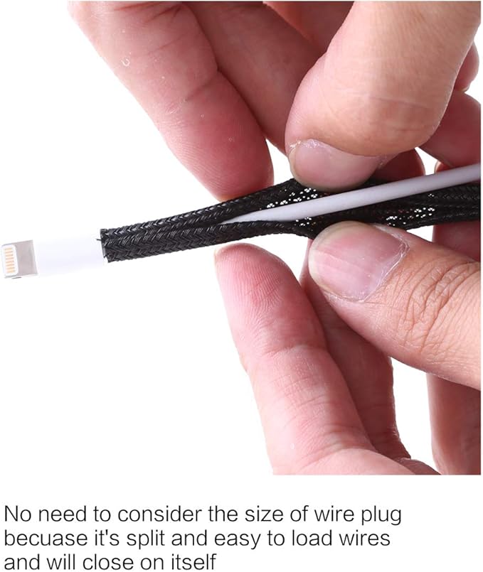 Alex Tech 25ft - 1/8 inch Cord Protector Wire Loom Tubing Cable Sleeve Split Sleeving For USB Cable Power Cord Audio Video Cable – Protect Cat From Chewing Cords - Black