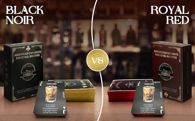 Bar Essentials for Home 120+ Cocktail Recipe Cards. Gifts for Alcohol Lovers. Alcohol Drinks Bar Charts. Red & Black Mixology Cards Bar Wall Decor (Double Sided Charts)