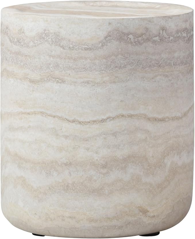 Faux Marble Coffee Table, Modern Round Coffee Table for Living Room, Circle Drum Coffee Side Tables, Fiberglass Center End Table for Small Place Apartment Office (15.74" Marble)