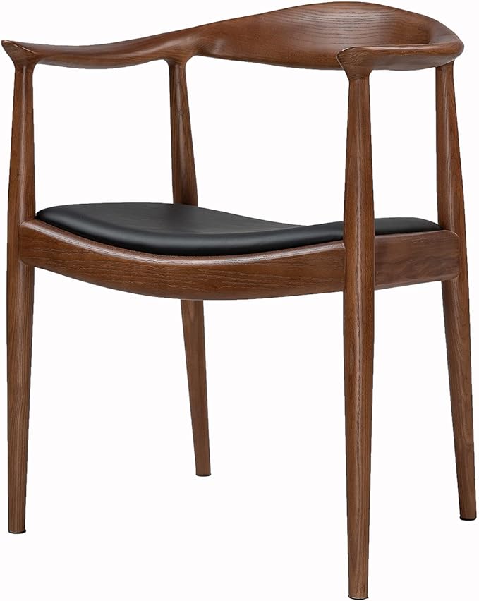 Tomile Upholstered Dining Chair Kennedy Armchair, Mid Century Modern Kitchen & Dining Chairs with PU Leather Cushion Seat, Hans Wegner Elbow Chair for Living Room Bedroom Office (Walnut Color)