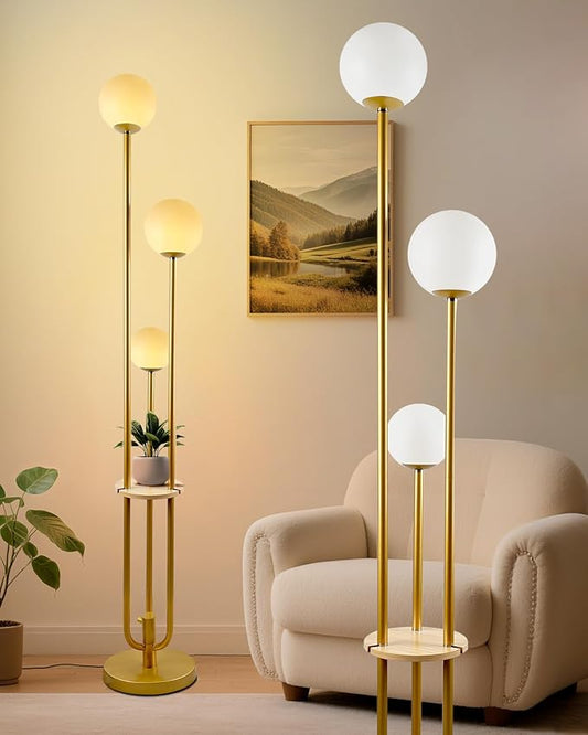Lightdot LED Floor Lamp Dimmable Gold Globe Floor Lamps with Shelf Mid Century Modern Standing Lamp for Bedroom Living Room Home Office-Candle Holder Style Soft Eye-Caring