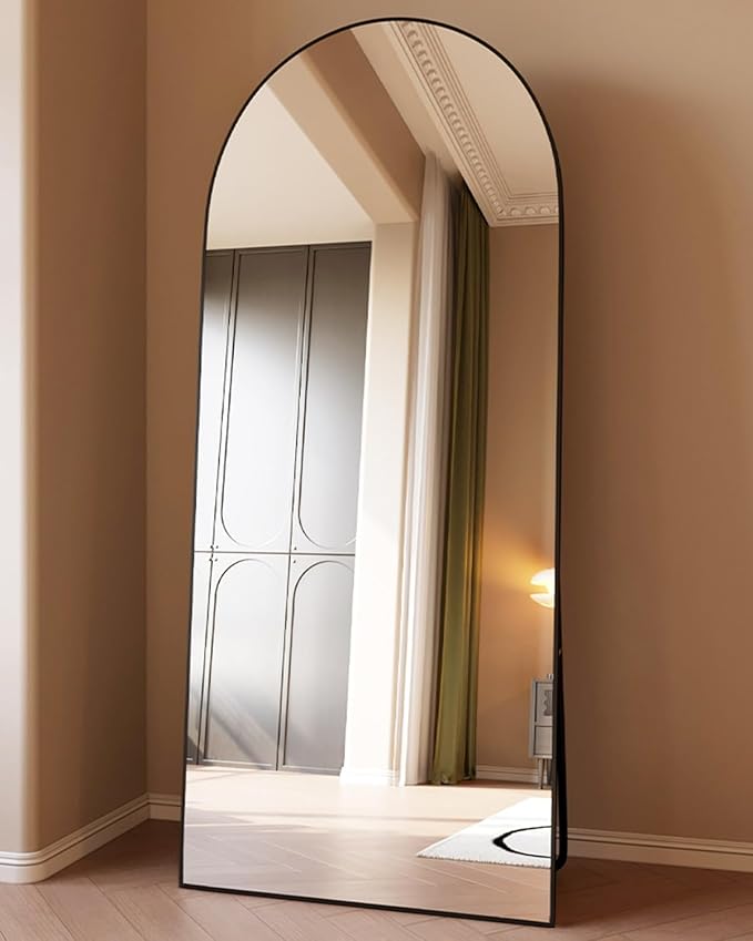 Floor Mirror, Full Length Mirror with Stand, Arched Wall Mirror, 26"x68" Mirror, Black Floor Mirror Freestanding, Wall Mounted for Bedroom Living Room, Black